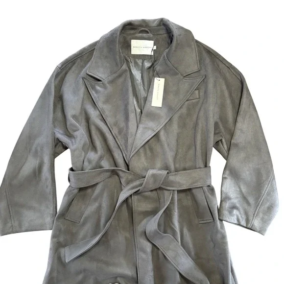 NWT Rebecca Minkoff Dark Gray Faux Suede Long Wrap Trench Coat Women's Large - Picture 4 of 8